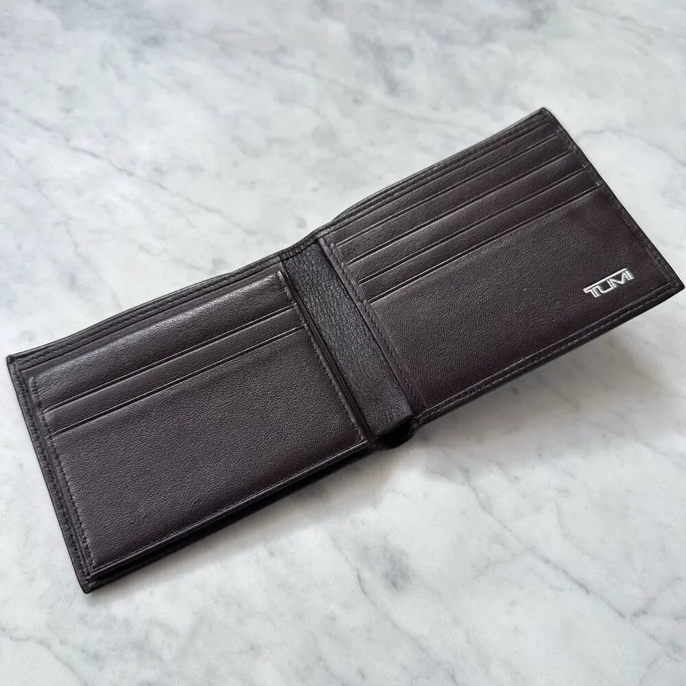 Tumi Dark Brown Leather Bi-Fold Men’s Wallet with Removable ID Card Sleeve